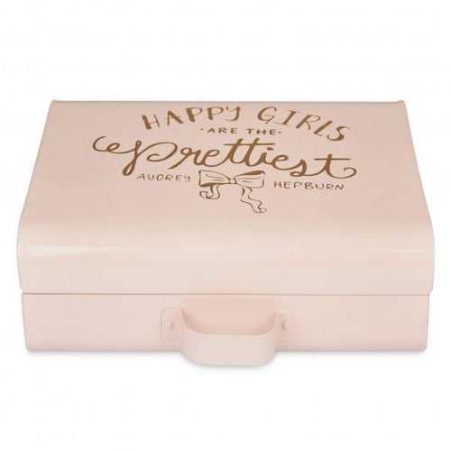 Elan Briefcase Storage Trunk, Jewelry & Makeup Storage Chest w/Lock (Happy Girls, Metal, Light Pink)