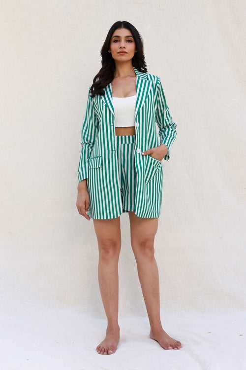 Green stripped blazer with shorts