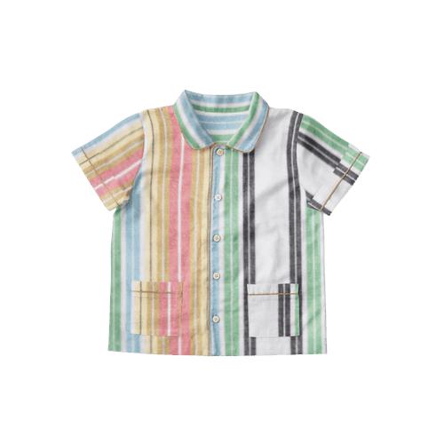 The Baby Atelier Half Sleeved Collared Pajama Set Orange and Green Stripe
