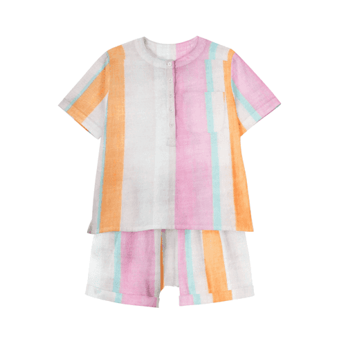 The Baby Atelier Pajama Short Set Pink & Orange Stripe