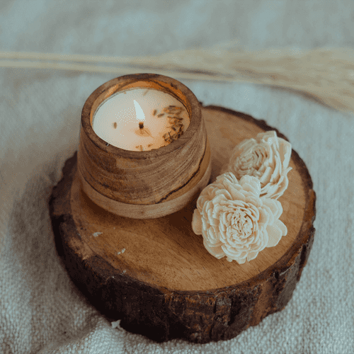 Lavender wooden bowl candle