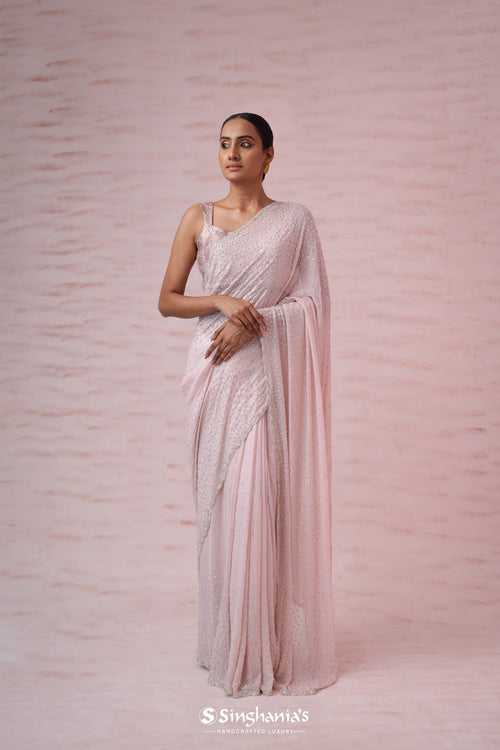 Veronese Peach Tissue Organza Saree With Hand Embroidery