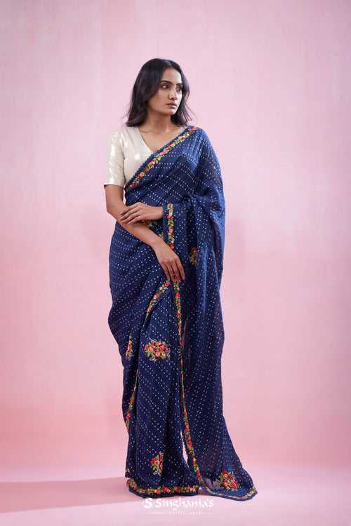 Navy Blue Georgette Saree With Zari Butti