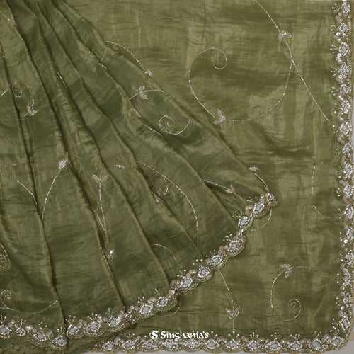 Moss Green Organza Saree With Jaal Design