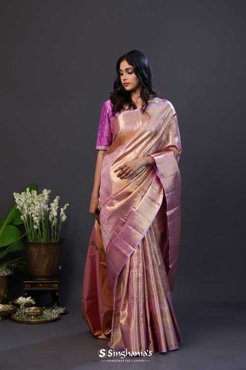 Pastel Pink Tissue Kanjivaram Silk Saree With Jaal Big Border Design