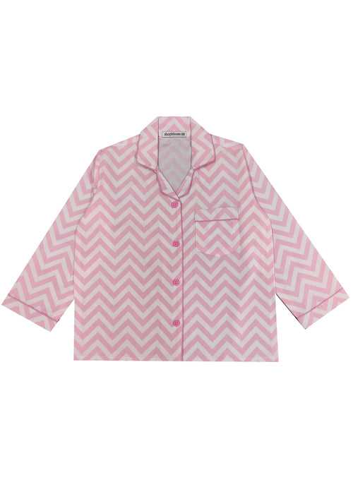 Pink Diagonal Print Long Sleeve Kids Night Suit