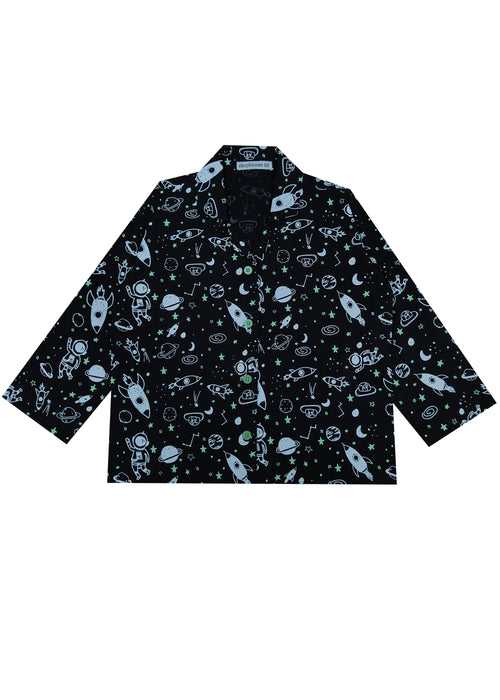 Glow in the Dark Galaxy Print Long Sleeve Kids Night Suit