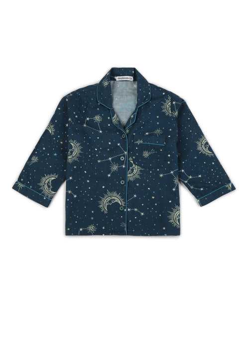 Constellation and Shine Print Cotton Flannel Long Sleeve Kid's Night Suit