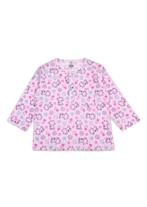 Peppa Line Art Pink Print Round Neck Long Sleeve Kids Night Suit