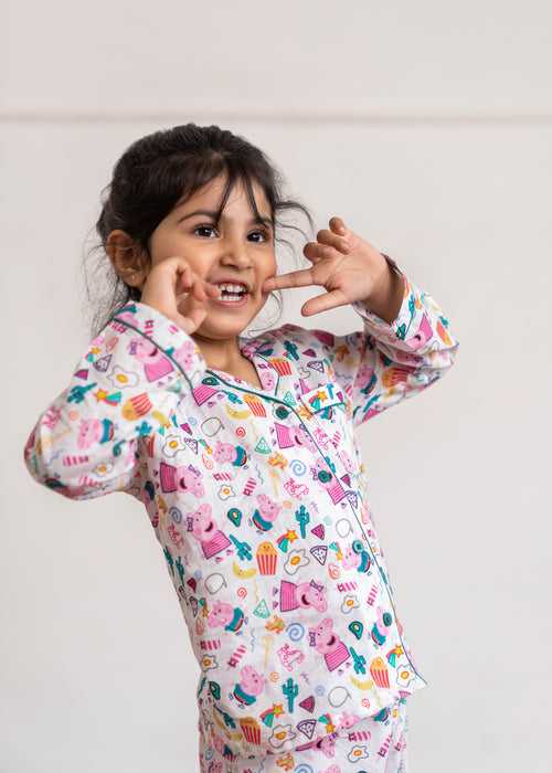 Peppa Mix Print Long Sleeve Kids Night Suit