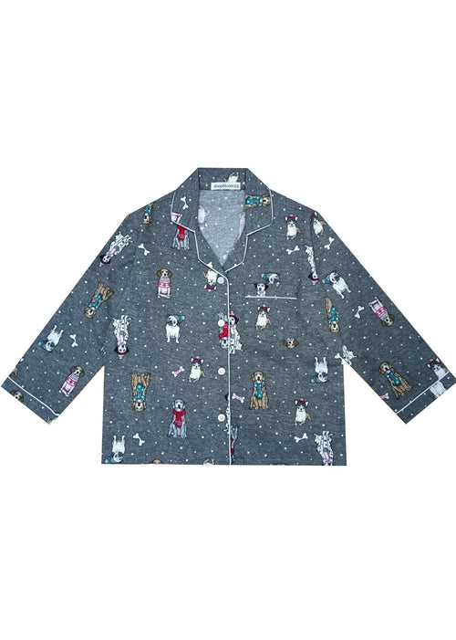Mixed Dogs Print Cotton Flannel Long Sleeve Kid's Night Suit