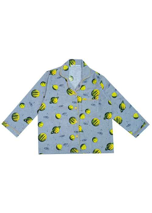 Grey Space Print Cotton Flannel Long Sleeve Kid's Night Suit