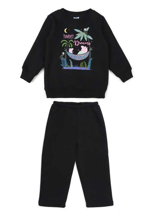 Peppa Pig Tweet Dreams Black Print Cotton Fleece Kids Sweatshirt Set