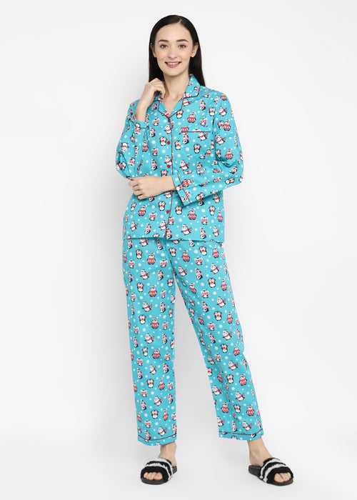 Cozy Penguin Print Long Sleeve Women's Night Suit