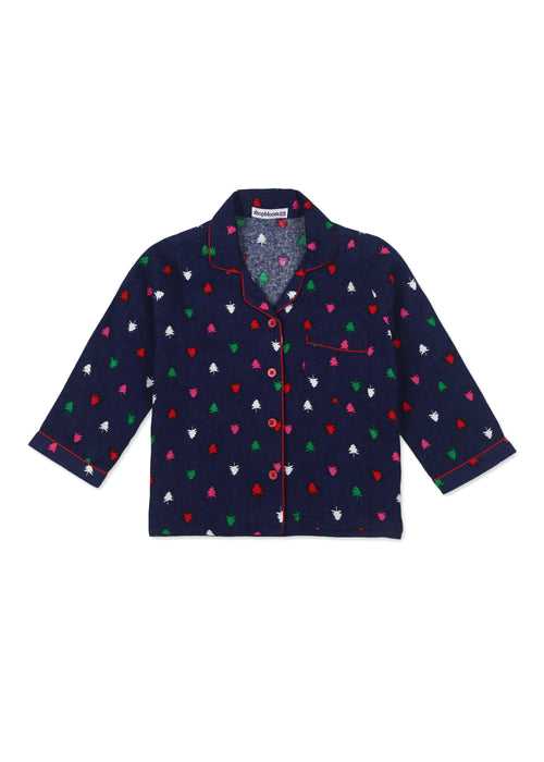 Colorful Christmas Tree Print Cotton Flannel Long Sleeve Kid's Night Suit