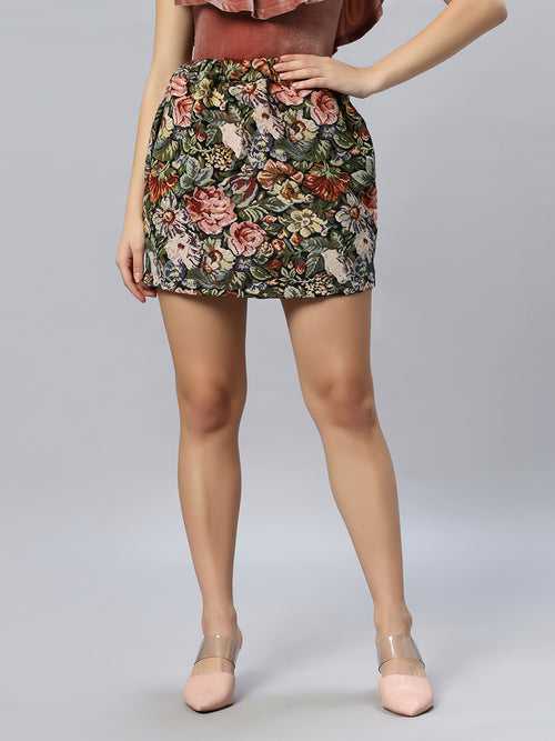 Garden Print Jacquard Skirt