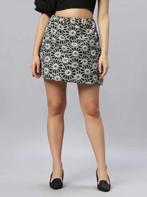 Abstract Floral Jacquard Skirt