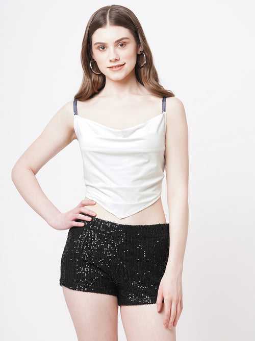 Black sequin mini cycling shorts