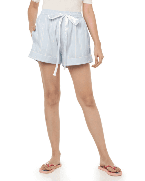 Blue Cotton Striped Shorts