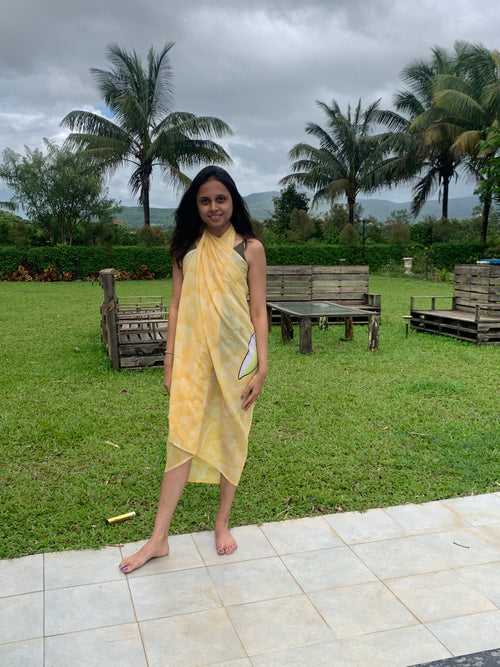 Yellow Bird Print Cotton Sarong