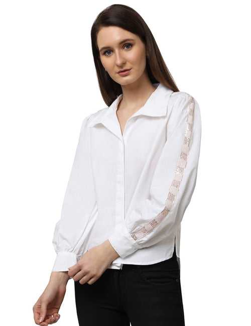 Bling Sleeved White shirt.