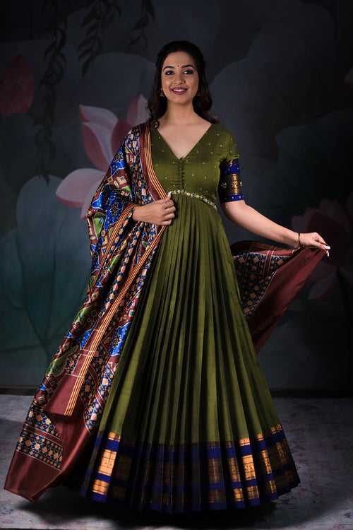 Narayanapet green dress with printed dupatta (FW)