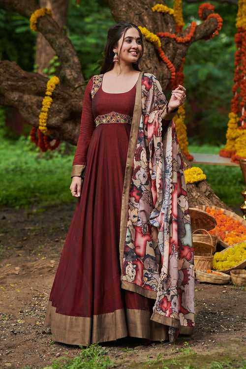 Maroon Handloom Narayanpet Dress with Cotton Kalamkari Dupatta( FW )