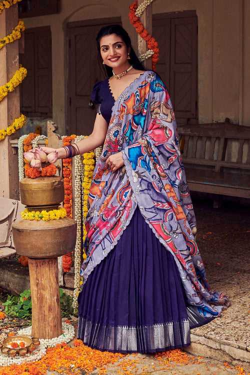 Purple Handloom Cotton with Kalamkari Dupatta Lehenga (FW)