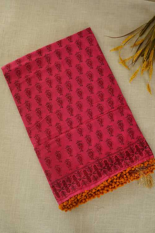 Pink with Orange Pom-pom Chettinad Cotton Saree