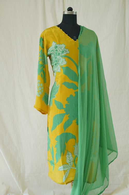 Swastika Yellow & Green Kurti Set