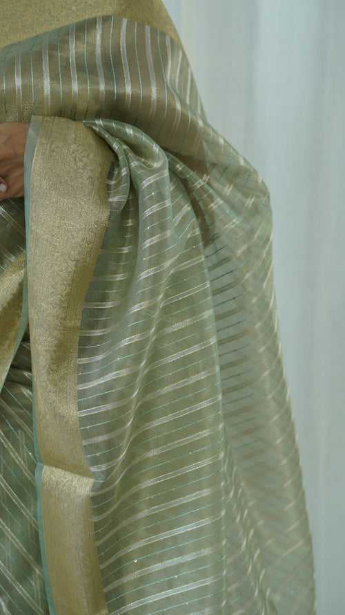 Pastel Green Organza Tissue Saree with Blouse