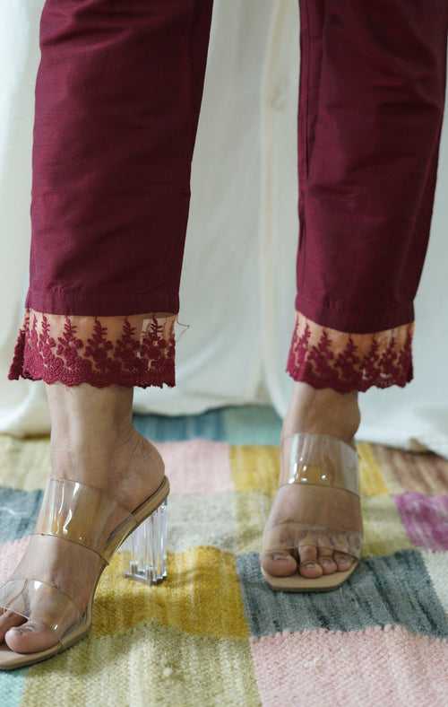 Maroon Solid Bottom with Lace detailing