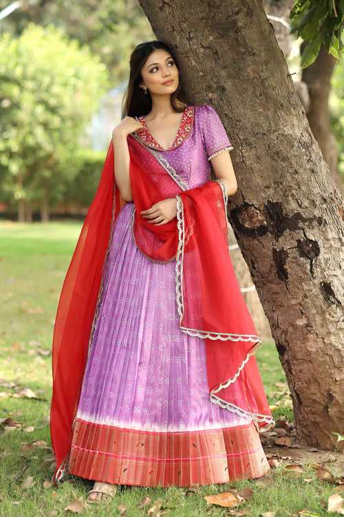 Lavender Bandhini print Silk Dress (FW)