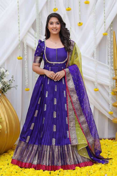 Royal Blue Banarasi Silk Anarkali Dress (FW)