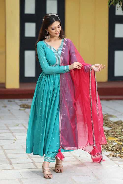 Teal Blue Fox georgette Anarkali Dress (FW)