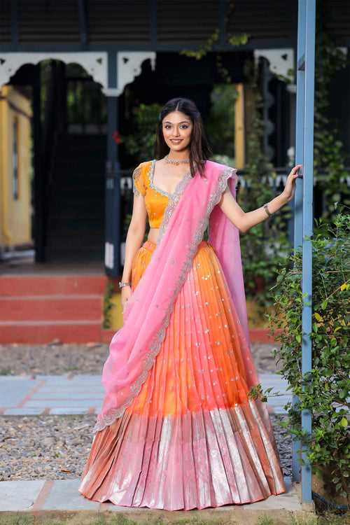 Pink and Honey Yellow Lehenga Set( FW )