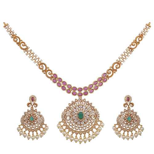 Antique Gold Plated Latika Necklace Earrings Set