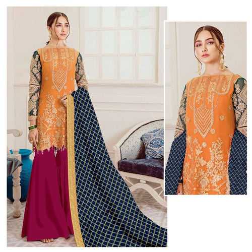 Yellow Ethnic Georgette Heavy Embroidery Sharara Suit