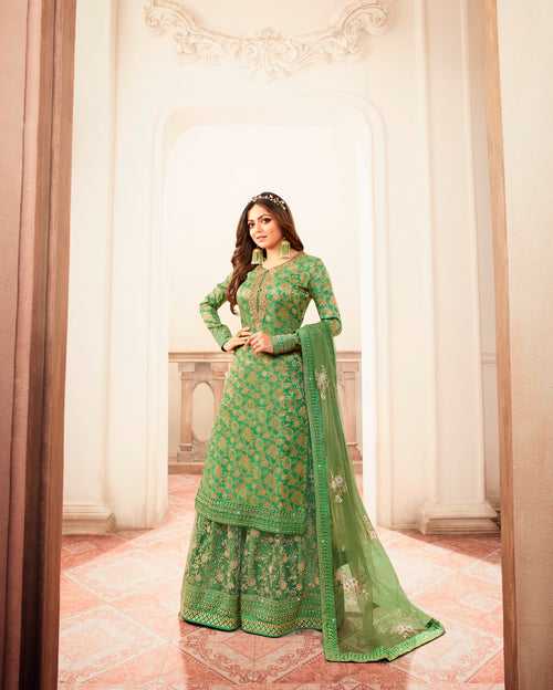 Green Grand Party Wear Designer Plazzo Suit