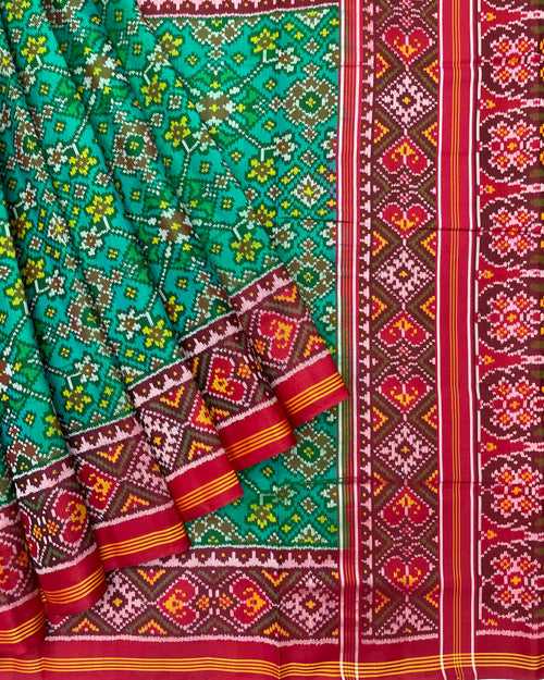 Red & Truquoise Green Navratan Patola Saree