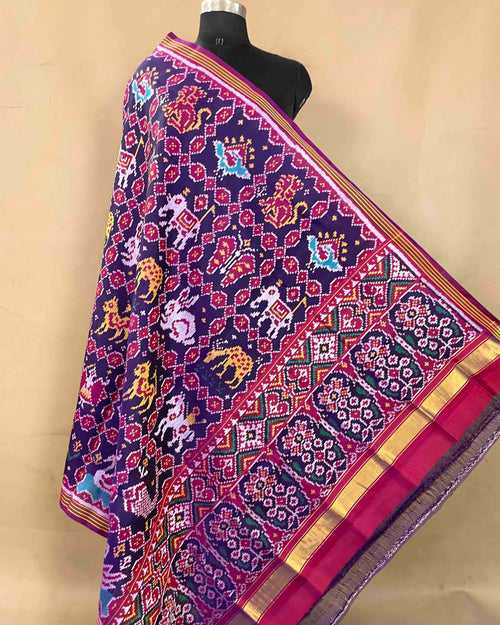 Pink & Navy Blue Narikunj Designer Patola Dupatta