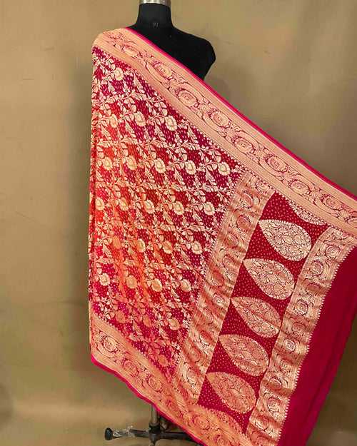 Carrot Pink & Peach Shaded Georgette Bandhani Dupatta