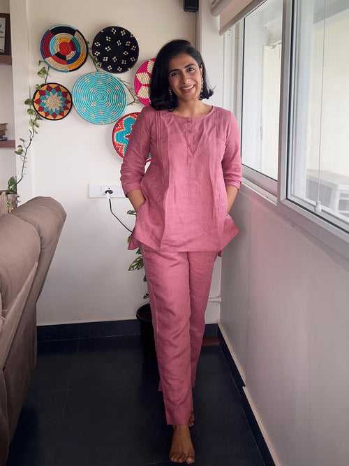 Linen kurta coord set- Pink (Pre-order)