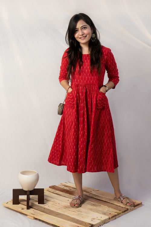 Roohi Ikat dress- Brick Red