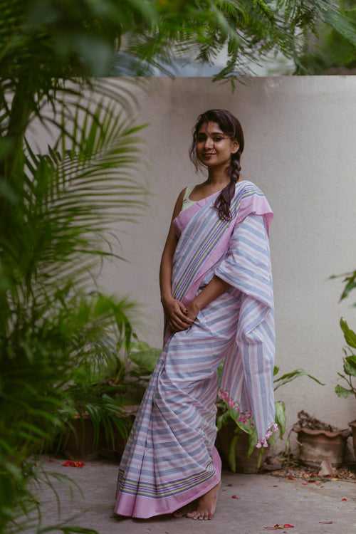 Pastel Striped Cotton Saree