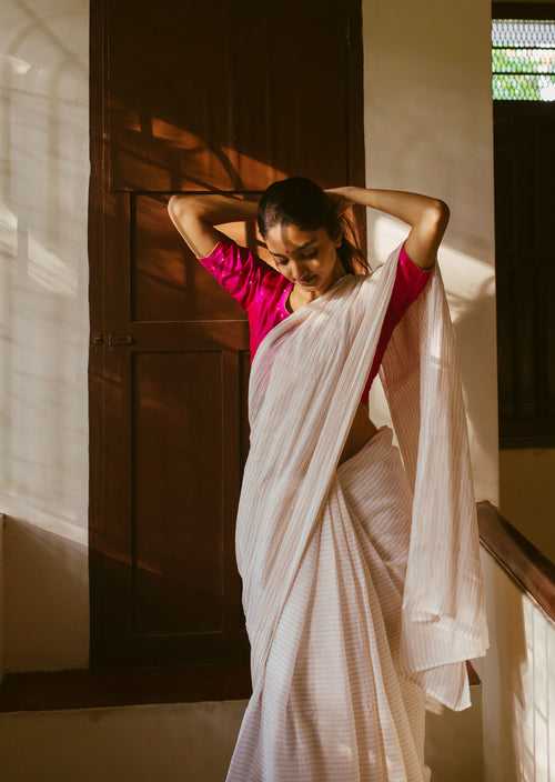 Golden Stripes - Handwoven Muslin Saree