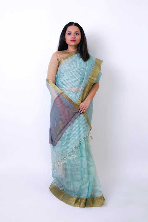 Hazel Blue - Kota Tissue Saree