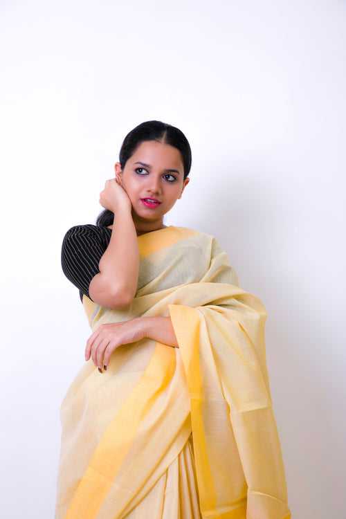 Macaroon - Yellow Tissue Cotton Saree