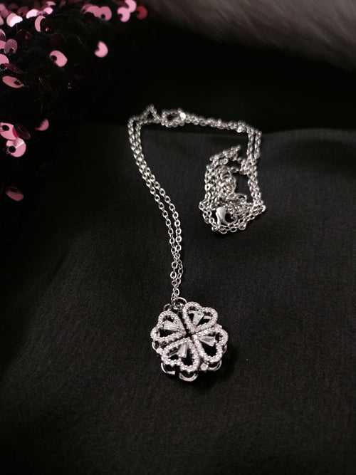 N01256_ Magnetic elegant design  Silver Polished American Diamond pendant necklace studded with beautiful dazzling stones .