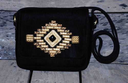 Hand Bag Small Studded Himalayan on Black Velvet